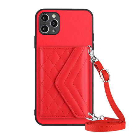 Rhombic Texture Card Bag RFID Phone Case with Long Lanyard, For iPhone 12 mini, For iPhone 11 Pro Max, For iPhone 11, For iPhone 11 Pro