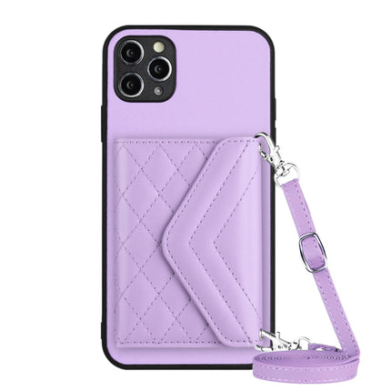 Rhombic Texture Card Bag RFID Phone Case with Long Lanyard, For iPhone 12 mini, For iPhone 11 Pro Max, For iPhone 11, For iPhone 11 Pro