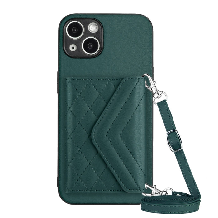 Rhombic Texture Card Bag RFID Phone Case with Long Lanyard, For iPhone 13 mini, For iPhone 12, For iPhone 12 Pro Max, For iPhone 12 Pro