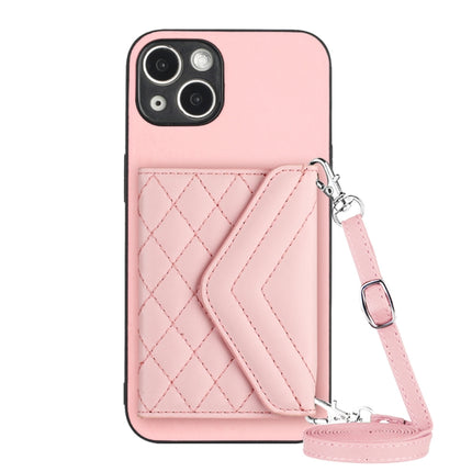 Rhombic Texture Card Bag RFID Phone Case with Long Lanyard, For iPhone 15 Pro Max, For iPhone 15 Pro, For iPhone 15 Plus, For iPhone 15