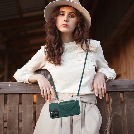 Rhombic Texture Card Bag RFID Phone Case with Long Lanyard, For iPhone 15 Pro Max, For iPhone 15 Pro, For iPhone 15 Plus, For iPhone 15