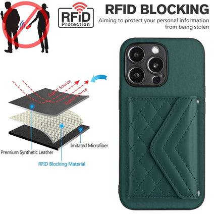 Rhombic Texture Card Bag RFID Phone Case with Long Lanyard, For iPhone 15 Pro Max, For iPhone 15 Pro, For iPhone 15 Plus, For iPhone 15