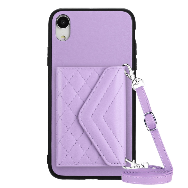 Rhombic Texture Card Bag RFID Phone Case with Long Lanyard