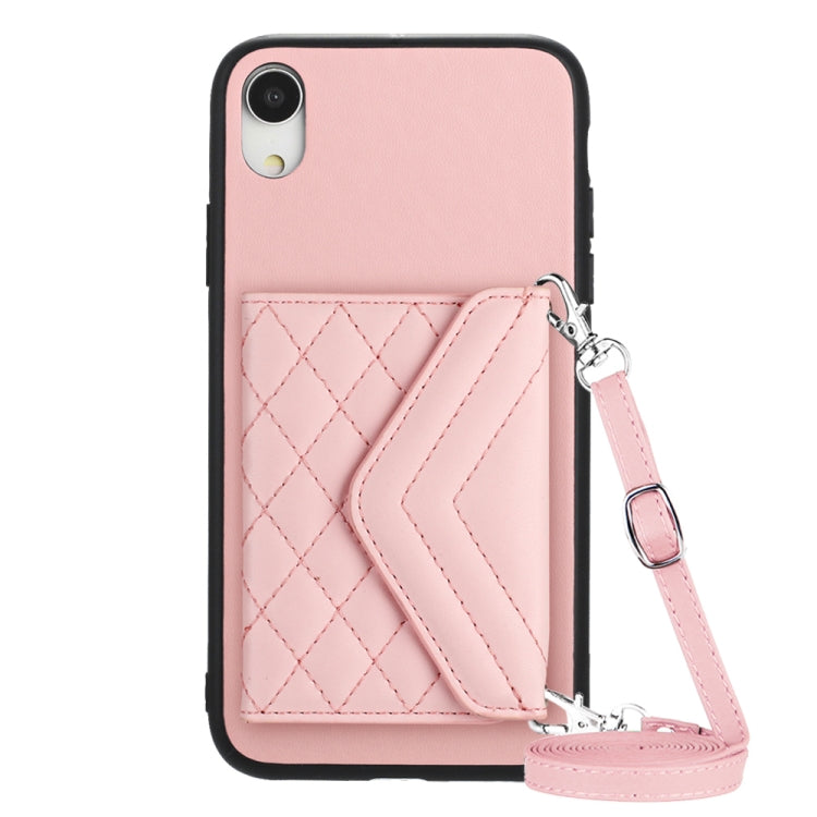 Rhombic Texture Card Bag RFID Phone Case with Long Lanyard