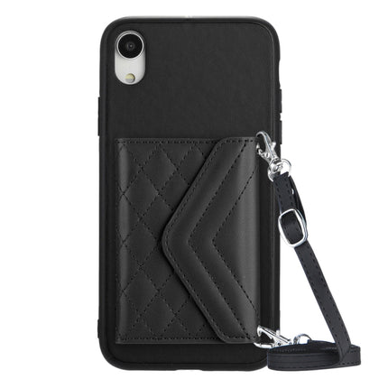 Rhombic Texture Card Bag RFID Phone Case with Long Lanyard, For iPhone XS / X, For iPhone XR, For iPhone XS Max, For iPhone 8 Plus / 7 Plus