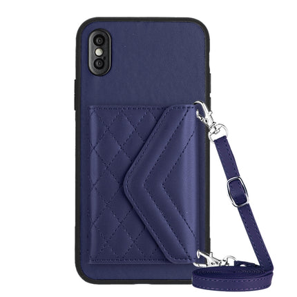 Rhombic Texture Card Bag RFID Phone Case with Long Lanyard, For iPhone XS / X, For iPhone XR, For iPhone XS Max, For iPhone 8 Plus / 7 Plus