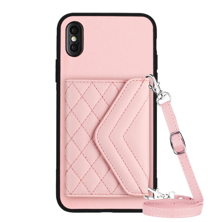 Rhombic Texture Card Bag RFID Phone Case with Long Lanyard