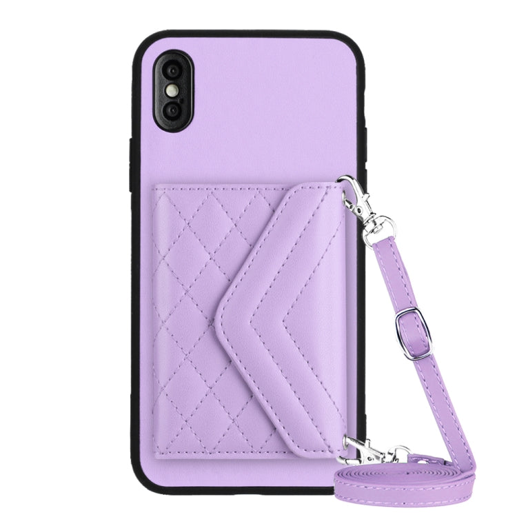 Rhombic Texture Card Bag RFID Phone Case with Long Lanyard