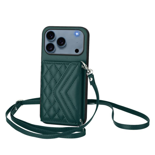 Rhombic Texture Card Bag RFID Phone Case with Long Lanyard, For iPhone 17 Pro Max, For iPhone 17 Pro, For iPhone 17, For iPhone Air