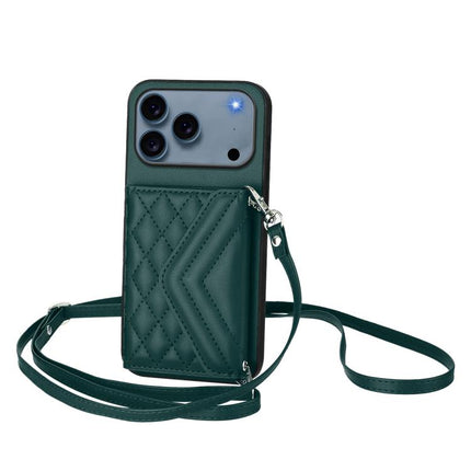 Rhombic Texture Card Bag RFID Phone Case with Long Lanyard, For iPhone 17 Pro Max, For iPhone 17 Pro, For iPhone 17, For iPhone Air