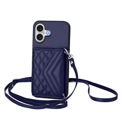 Rhombic Texture Card Bag RFID Phone Case with Long Lanyard, For iPhone 17 Pro Max, For iPhone 17 Pro, For iPhone 17, For iPhone Air