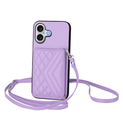 Rhombic Texture Card Bag RFID Phone Case with Long Lanyard, For iPhone 17 Pro Max, For iPhone 17 Pro, For iPhone 17, For iPhone Air