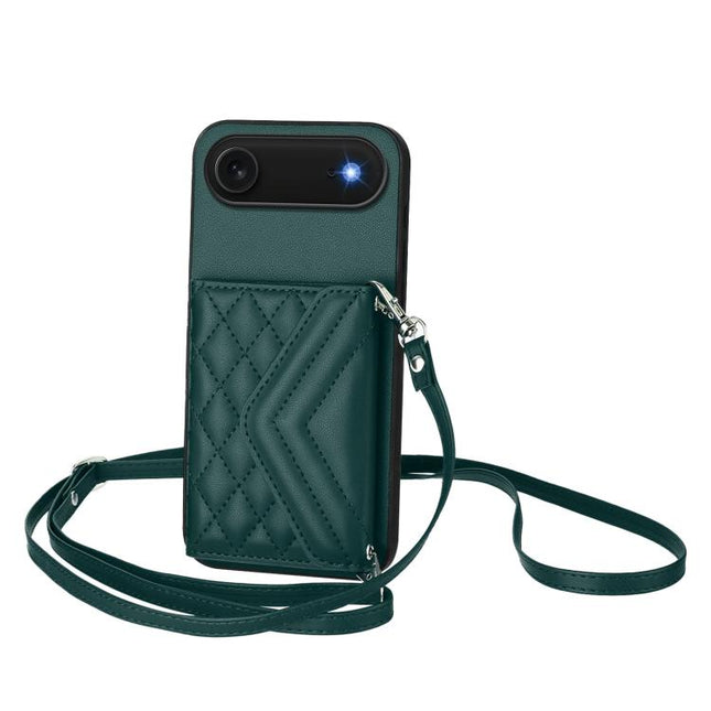 Rhombic Texture Card Bag RFID Phone Case with Long Lanyard, For iPhone 17 Pro Max, For iPhone 17 Pro, For iPhone 17, For iPhone Air