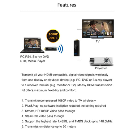 Measy W2H Nano 1080P HDMI 1.4 3D Wireless HDMI Audio Video Transmitter Receiver Extender, Transmission Distance: 30m,, US Plug, EU Plug, AU Plug, UK Plug