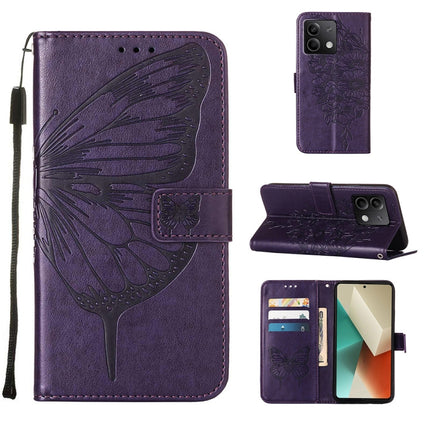 Embossed Butterfly Leather Phone Case, For Xiaomi 14 Pro 5G Global, For Xiaomi 14 5G Global, For Xiaomi Redmi Note 13 5G Global