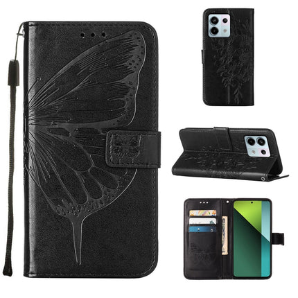 Embossed Butterfly Leather Phone Case, For Xiaomi Redmi 13C, For Xiaomi Redmi Note 13 Pro+ 5G, For Xiaomi Redmi Note 13 Pro 5G Global