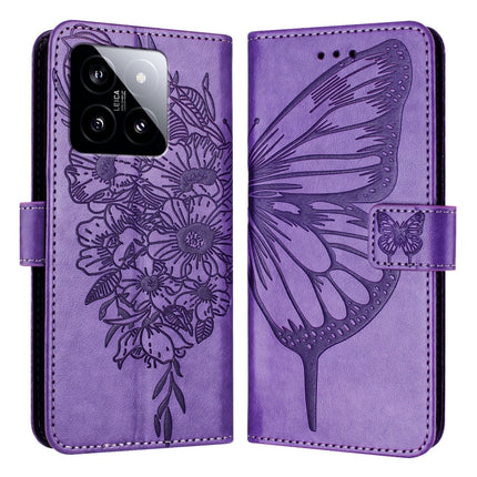 Embossed Butterfly Leather Phone Case, For Xiaomi 14 Pro 5G Global, For Xiaomi 14 5G Global, For Xiaomi Redmi Note 13 5G Global