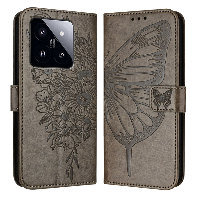 Embossed Butterfly Leather Phone Case, For Xiaomi 14 Pro 5G Global, For Xiaomi 14 5G Global, For Xiaomi Redmi Note 13 5G Global
