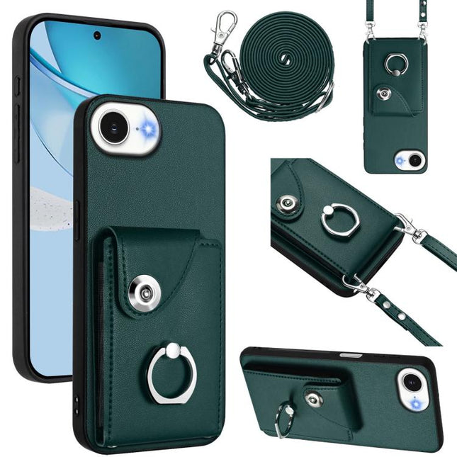 Organ Card Bag Ring Holder Phone Case with Long Lanyard, For iPhone 16e, For iPhone 16 Pro Max, For iPhone 16 Pro, For iPhone 16 Plus