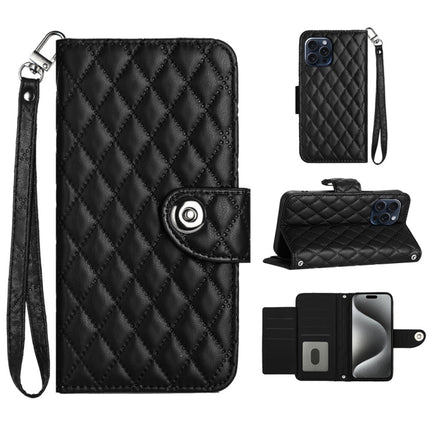 Rhombic Texture Flip Leather Phone Case with Lanyard