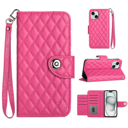 Rhombic Texture Flip Leather Phone Case with Lanyard