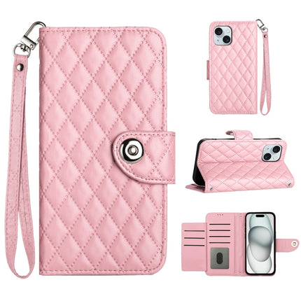 Rhombic Texture Flip Leather Phone Case with Lanyard