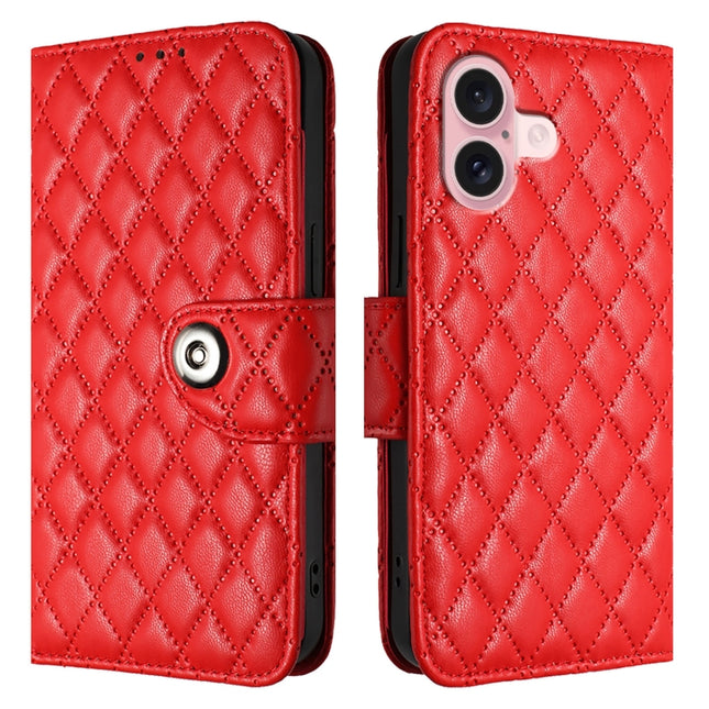 Rhombic Texture Flip Leather Phone Case with Lanyard