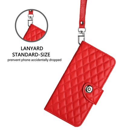 Rhombic Texture Flip Leather Phone Case with Lanyard