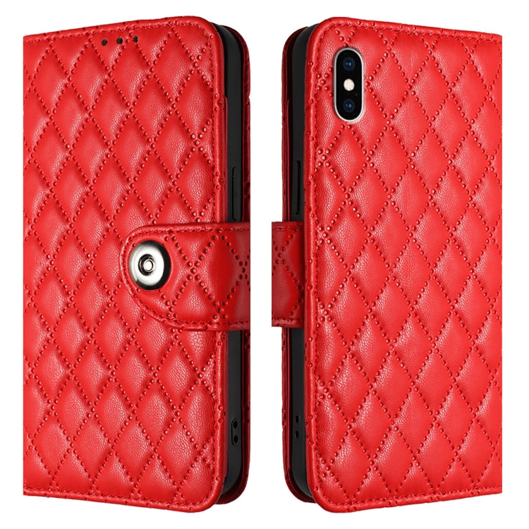 Rhombic Texture Flip Leather Phone Case with Lanyard