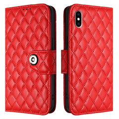 Rhombic Texture Flip Leather Phone Case with Lanyard