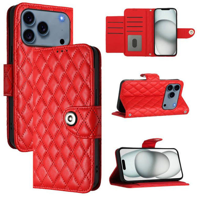 Rhombic Texture Flip Leather Phone Case with Lanyard, For iPhone 17 Pro Max, For iPhone 17 Pro, For iPhone 17, For iPhone Air