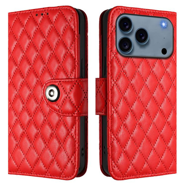 Rhombic Texture Flip Leather Phone Case with Lanyard, For iPhone 17 Pro Max, For iPhone 17 Pro, For iPhone 17, For iPhone Air