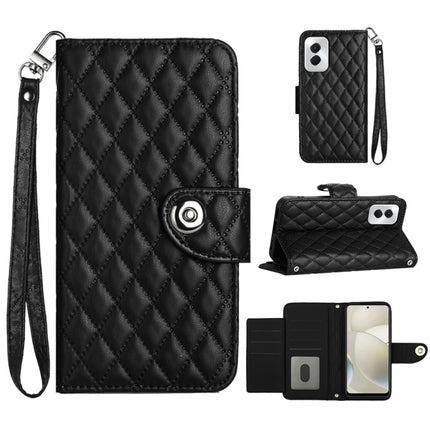 Rhombic Texture Flip Leather Phone Case with Lanyard, For Motorola Moto G04 / G24, For Motorola Moto G34, For Motorola Moto G Play 4G 2024, For Motorola Moto G Power 5G 2024