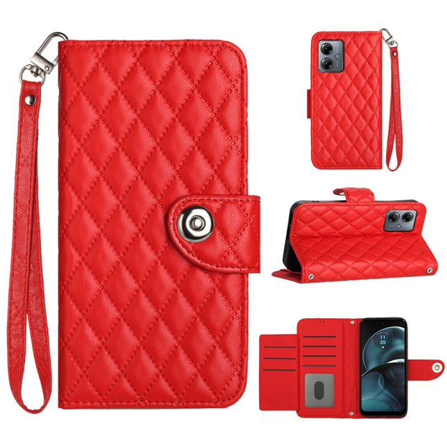 Rhombic Texture Flip Leather Phone Case with Lanyard, For Motorola Moto G54 Power, For Motorola Edge 40 Neo, For Motorola Moto G14, For Motorola Moto G Stylus 2023 4G