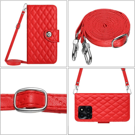 Rhombic Texture Flip Leather Phone Case with Long Lanyard, For Honor X6a, For Honor 90 Lite, For Honor 90