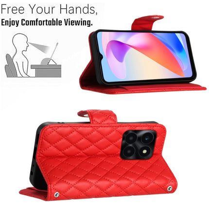 Rhombic Texture Flip Leather Phone Case with Long Lanyard, For Honor X6a, For Honor 90 Lite, For Honor 90