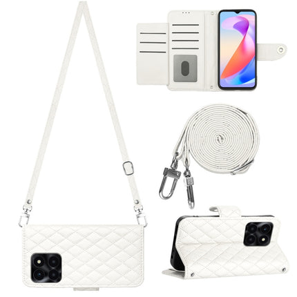 Rhombic Texture Flip Leather Phone Case with Long Lanyard, For Honor X6a, For Honor 90 Lite, For Honor 90