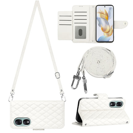 Rhombic Texture Flip Leather Phone Case with Long Lanyard, For Honor X6a, For Honor 90 Lite, For Honor 90