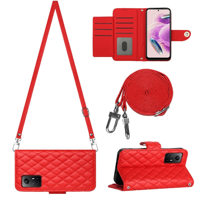Rhombic Texture Flip Leather Phone Case with Long Lanyard, For Xiaomi Redmi Note 12S 4G Global, For Xiaomi Redmi Note 12 4G Global, For Xiaomi Redmi 12C / 11A / Poco C55, For Xiaomi Redmi Note 12 Pro+ 5G Global