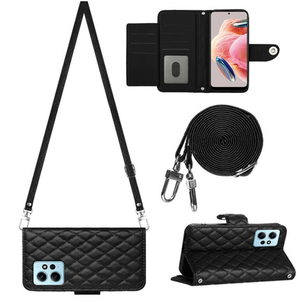 Rhombic Texture Flip Leather Phone Case with Long Lanyard, For Xiaomi Redmi Note 12S 4G Global, For Xiaomi Redmi Note 12 4G Global, For Xiaomi Redmi 12C / 11A / Poco C55, For Xiaomi Redmi Note 12 Pro+ 5G Global