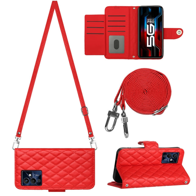 Rhombic Texture Flip Leather Phone Case with Long Lanyard, For Xiaomi Redmi Note 12 Pro 5G Global, For Xiaomi Redmi Note 12 Pro Speed, For Xiaomi Redmi Note 12 5G Global / Poco X5, For Xiaomi Redmi Note 11 Pro 5G/4G Global