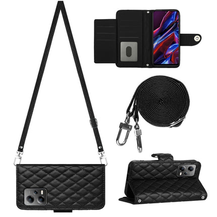 Rhombic Texture Flip Leather Phone Case with Long Lanyard, For Xiaomi Redmi Note 12 Pro 5G Global, For Xiaomi Redmi Note 12 Pro Speed, For Xiaomi Redmi Note 12 5G Global / Poco X5, For Xiaomi Redmi Note 11 Pro 5G/4G Global