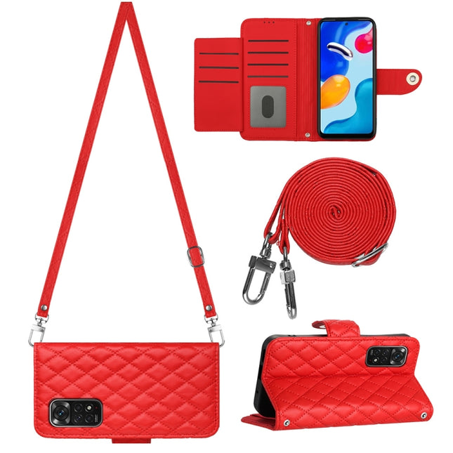 Rhombic Texture Flip Leather Phone Case with Long Lanyard, For Xiaomi Redmi Note 11S / Note 11 Global