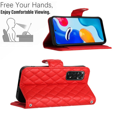Rhombic Texture Flip Leather Phone Case with Long Lanyard, For Xiaomi Redmi Note 11S / Note 11 Global