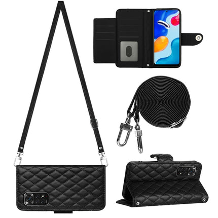 Rhombic Texture Flip Leather Phone Case with Long Lanyard, For Xiaomi Redmi Note 11S / Note 11 Global