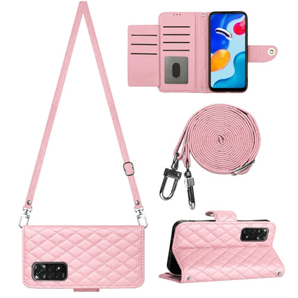 Rhombic Texture Flip Leather Phone Case with Long Lanyard, For Xiaomi Redmi Note 11S / Note 11 Global