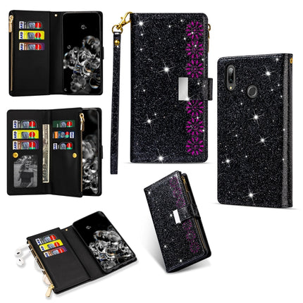 Multi-card Slots Starry Sky Laser Carving Glitter Zipper Horizontal Flip Leather Case with Holder & Wallet & Lanyard, For Samsung Galaxy A20e /  A10e, For Samsung Galaxy A40, For Samsung Galaxy M40 / A60, For Samsung Galaxy A6 (2018)