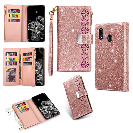 Multi-card Slots Starry Sky Laser Carving Glitter Zipper Horizontal Flip Leather Case with Holder & Wallet & Lanyard, For Samsung Galaxy A21, For Samsung Galaxy A30 / A20, For Samsung Galaxy A50 / A30s / A50s, For Samsung Galaxy A70 / A70s