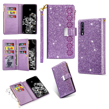 Multi-card Slots Starry Sky Laser Carving Glitter Zipper Horizontal Flip Leather Case with Holder & Wallet & Lanyard, For Samsung Galaxy A21, For Samsung Galaxy A30 / A20, For Samsung Galaxy A50 / A30s / A50s, For Samsung Galaxy A70 / A70s