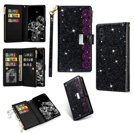 Multi-card Slots Starry Sky Laser Carving Glitter Zipper Horizontal Flip Leather Case with Holder & Wallet & Lanyard, For Samsung Galaxy A21, For Samsung Galaxy A30 / A20, For Samsung Galaxy A50 / A30s / A50s, For Samsung Galaxy A70 / A70s